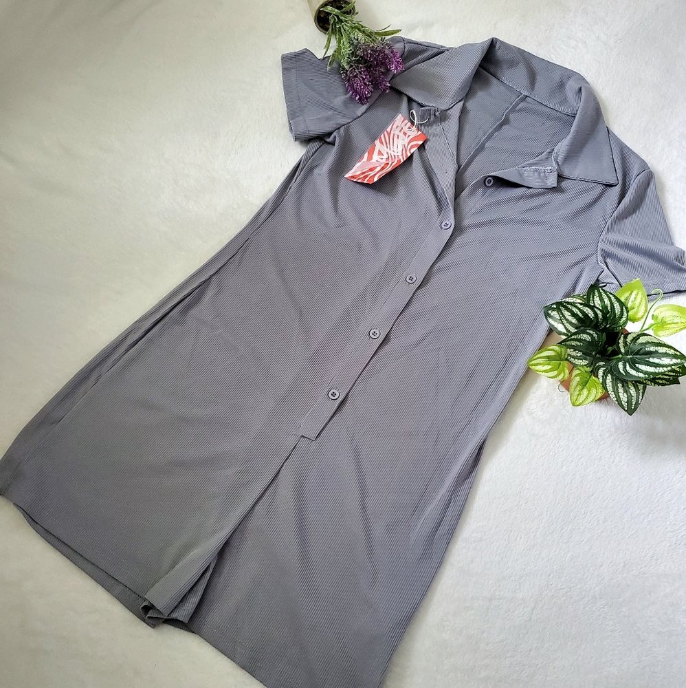 Solid Button Front Ribbed Jumpsuit - Picture 3 of 8